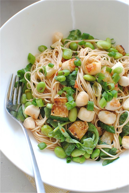 Somen Noodles with Scallops and Vegetables | Bev Cooks