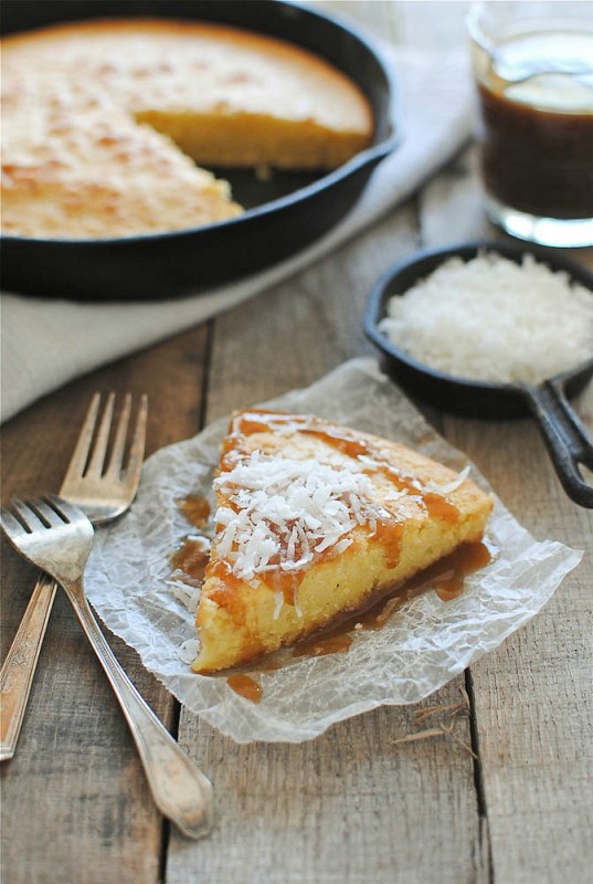 Coconut Milk Skillet Cake with a Kahlúa Drizzle / Bev Cooks