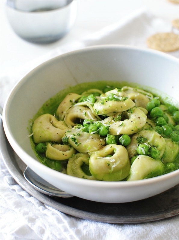 Kale Pesto and Pea Tortellini Soup / Bev Cooks