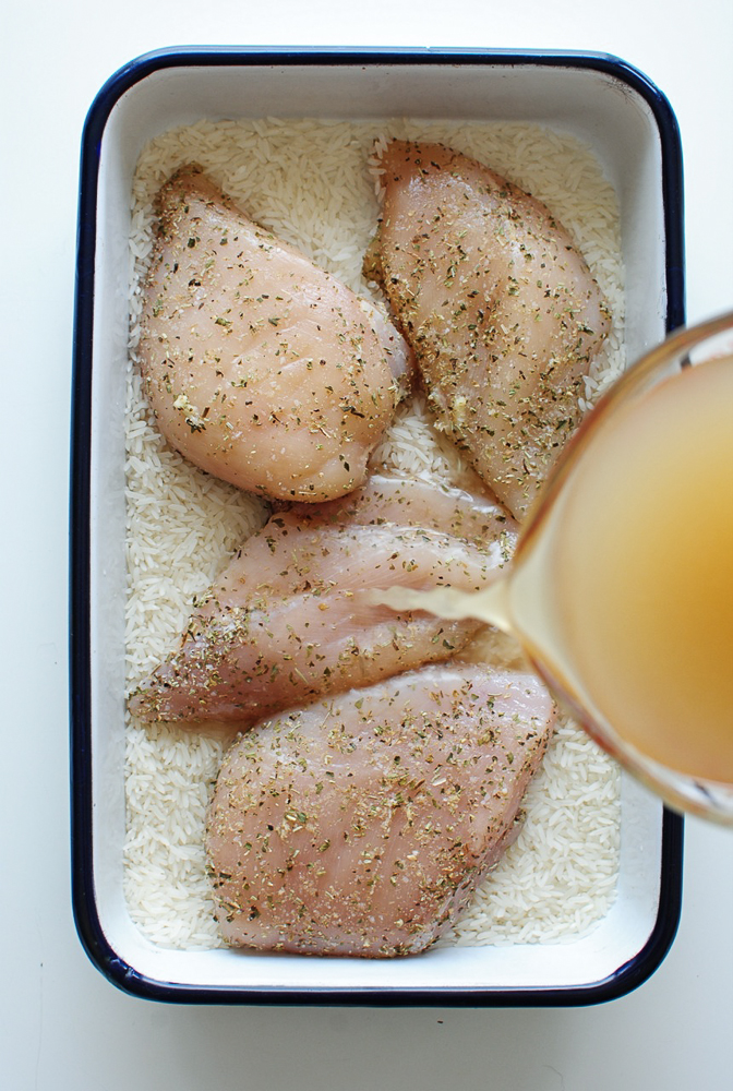 Greek Chicken and Rice Casserole / Bev Cooks
