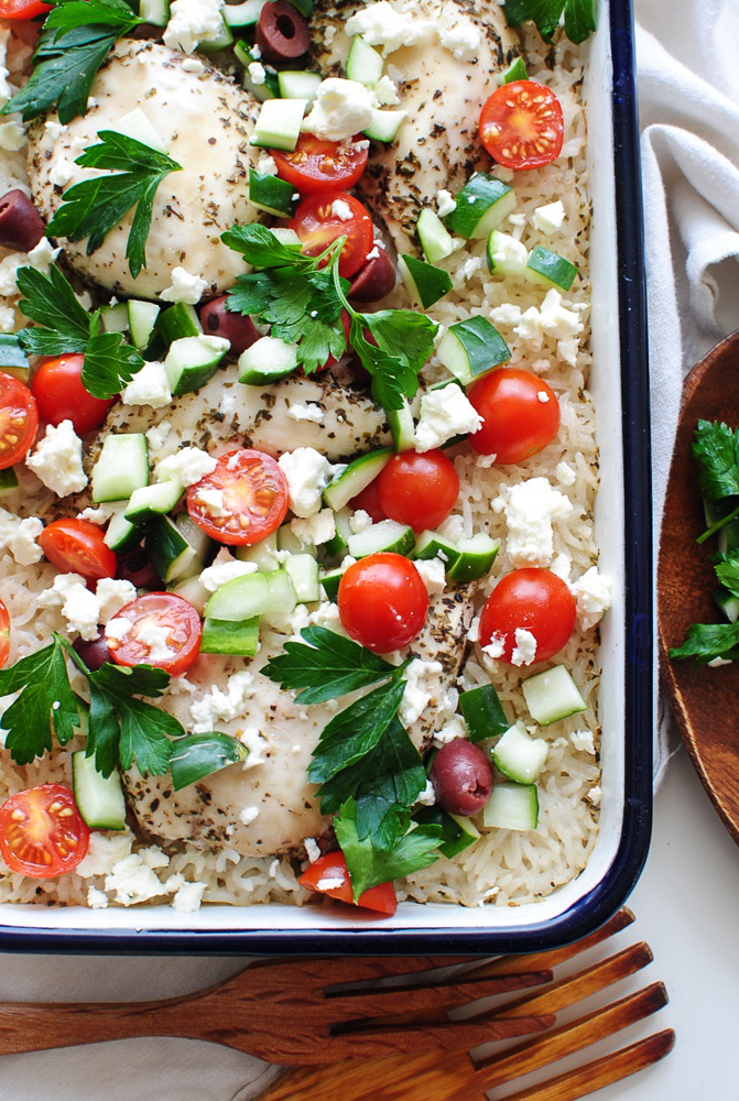 Greek Chicken and Rice Casserole | Bev Cooks