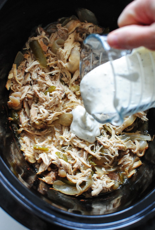 Slow Cooker Ranch Chicken and Swiss Sandwiches / Bev Cooks
