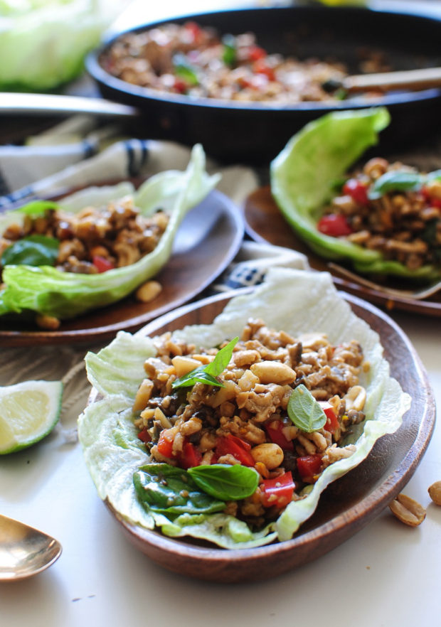 Asian Basil Chicken Lettuce Wraps / Bev Cooks