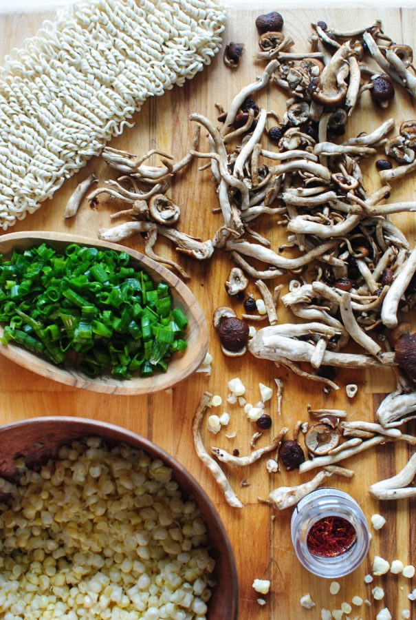Corn and Mushroom Ramen Bowls / Bev Cooks