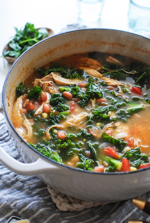 Summer Chicken Soup wtih Pinto Beans and Corn / Bev Cooks