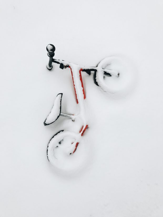 snow-covered bike