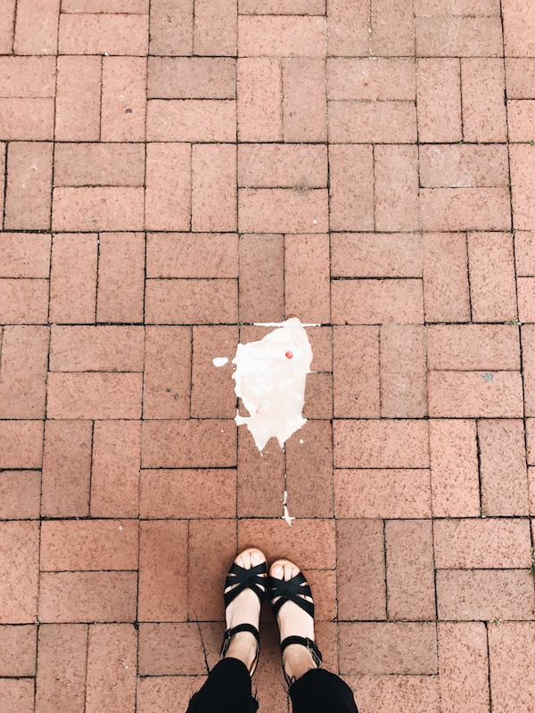 Spilled milkshake and shoes