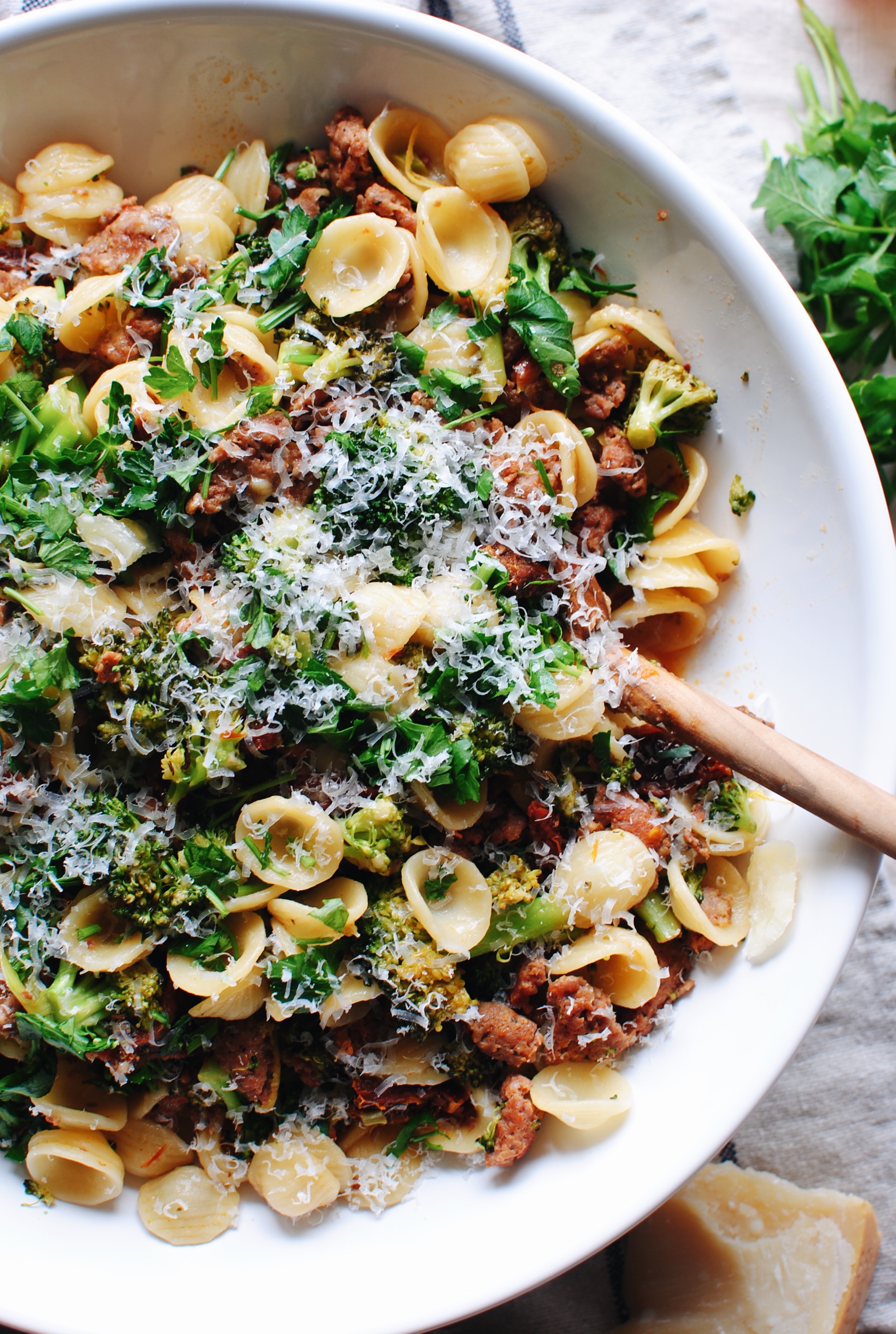 Orecchiette with Sausage, Sun-Dried Tomatoes and Broccoli | Bev Cooks