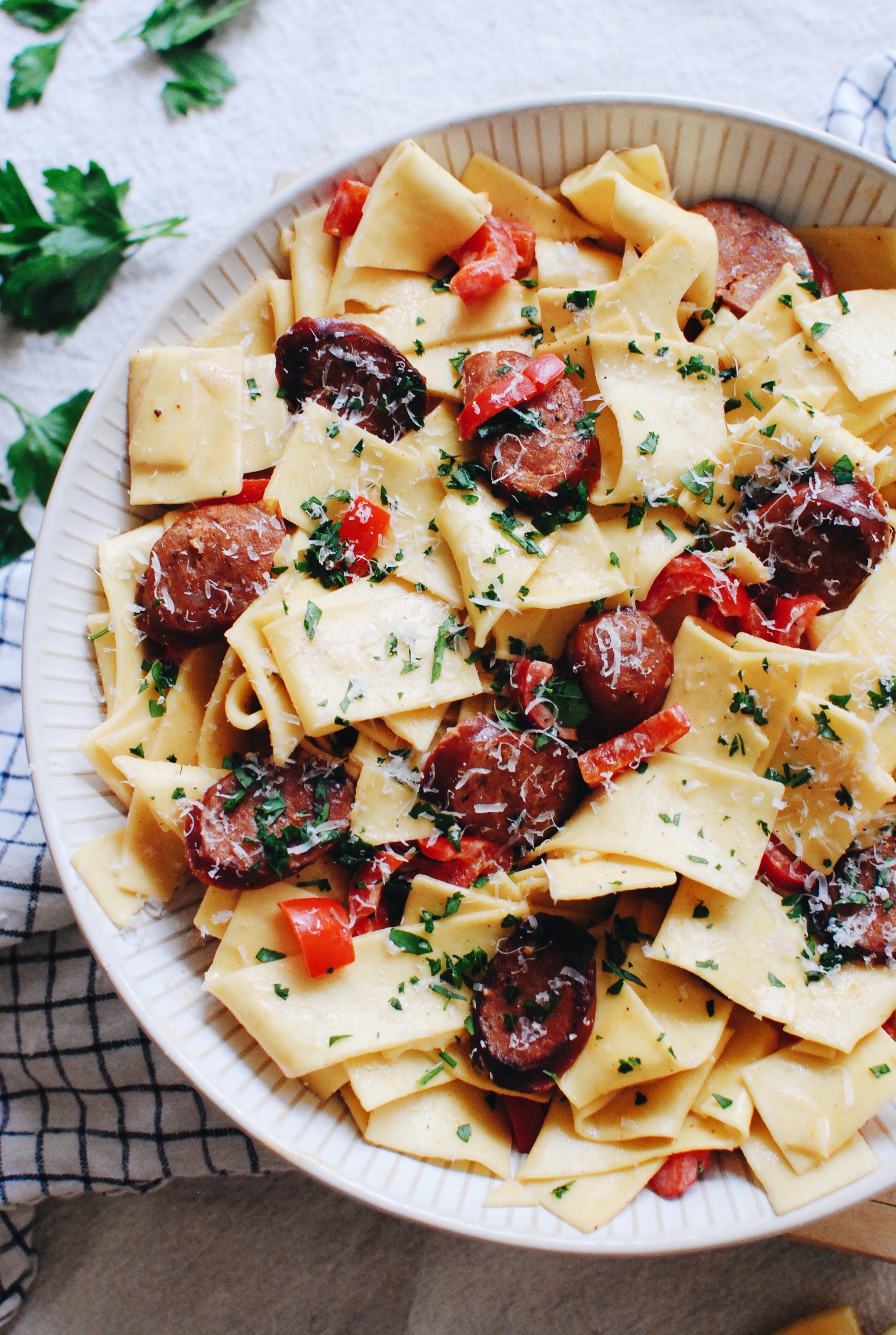 Creamy Cajun Pappardelle With Andouille Sausage Bev Cooks 