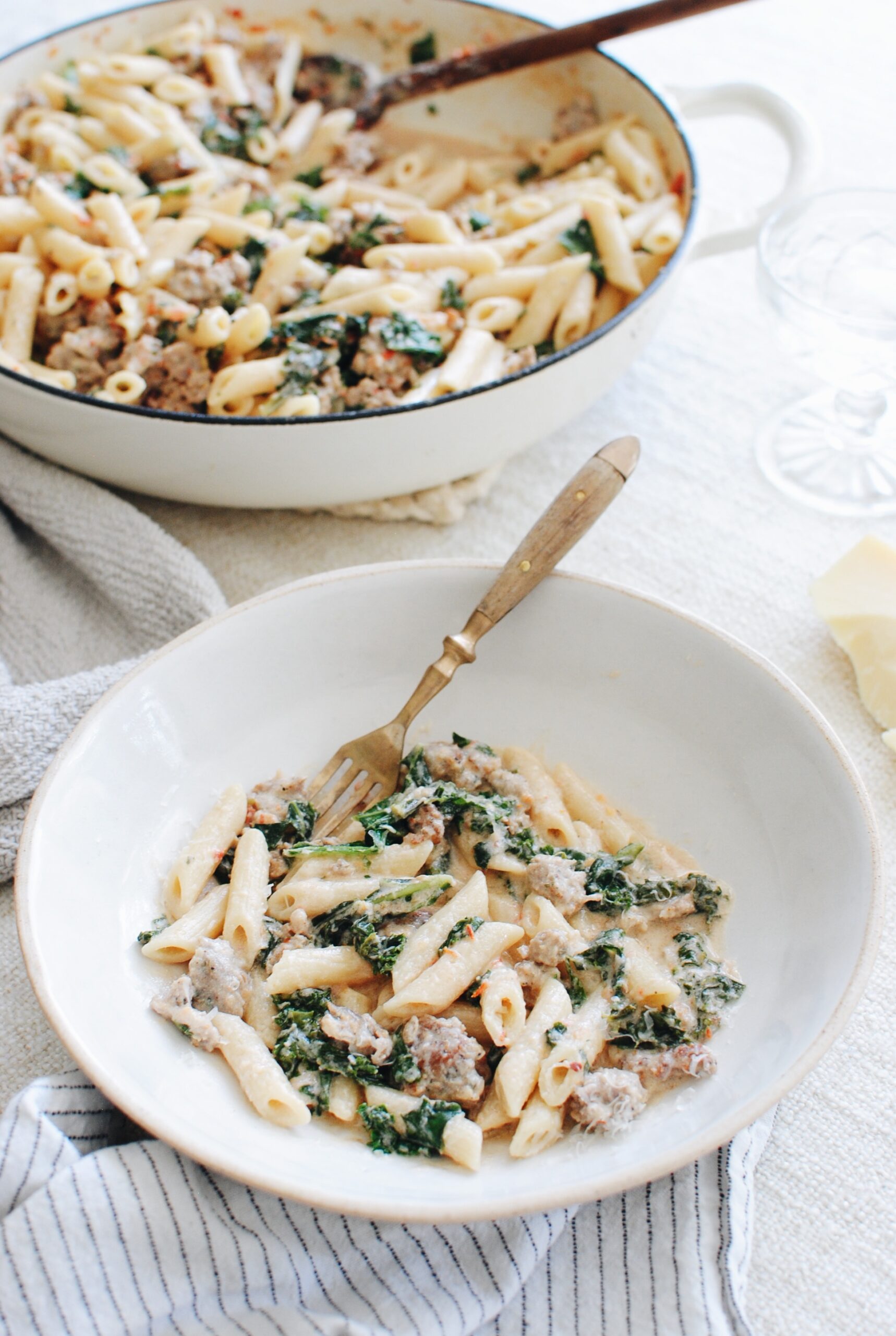 Penne Pasta with Kale & Vegan Italian Sausage – No Sweat Vegan