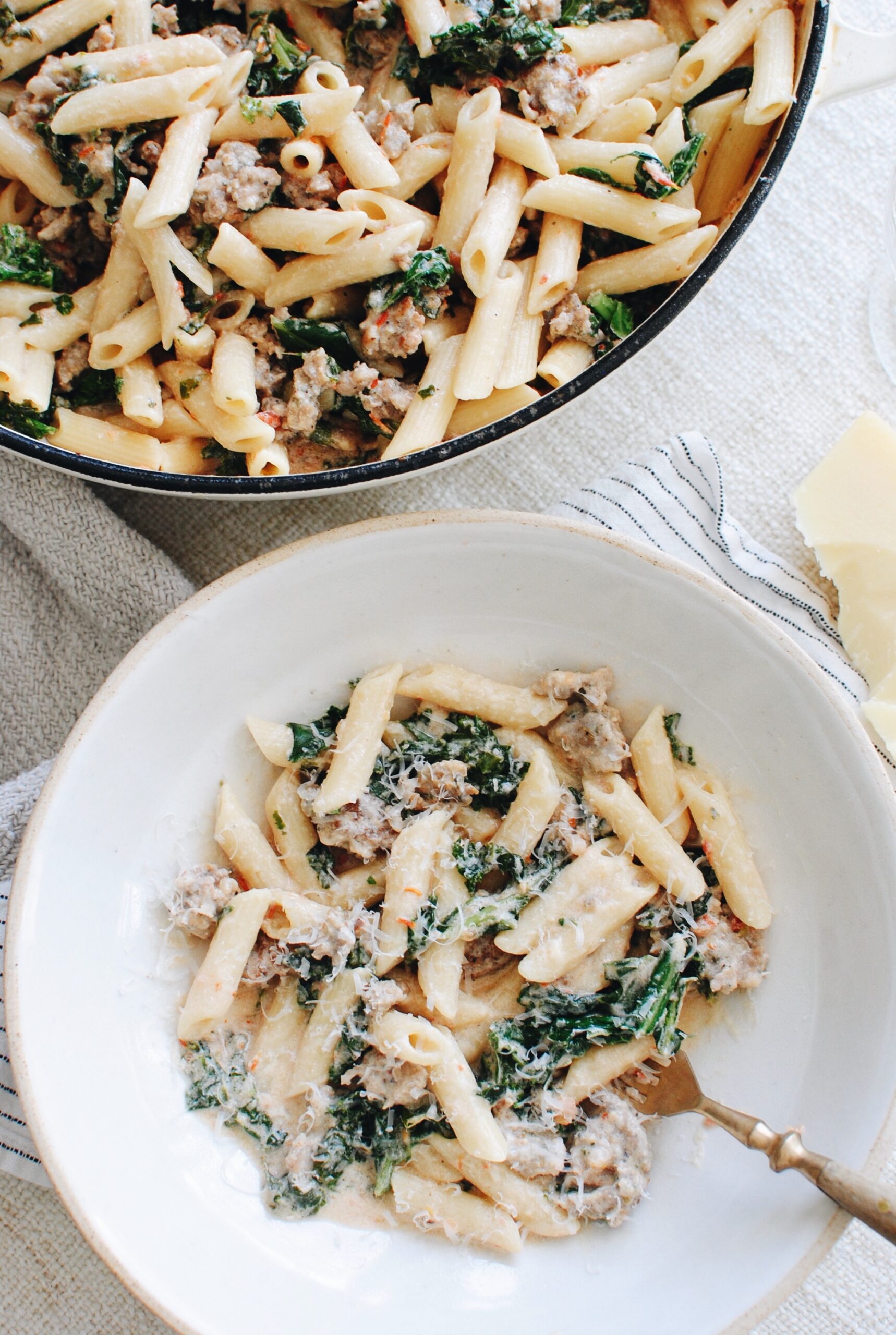 Penne Pasta with Kale & Vegan Italian Sausage – No Sweat Vegan