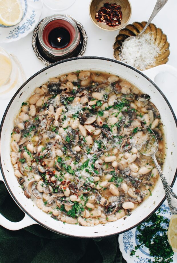 Soupy White Beans and Mushrooms / Bev Cooks