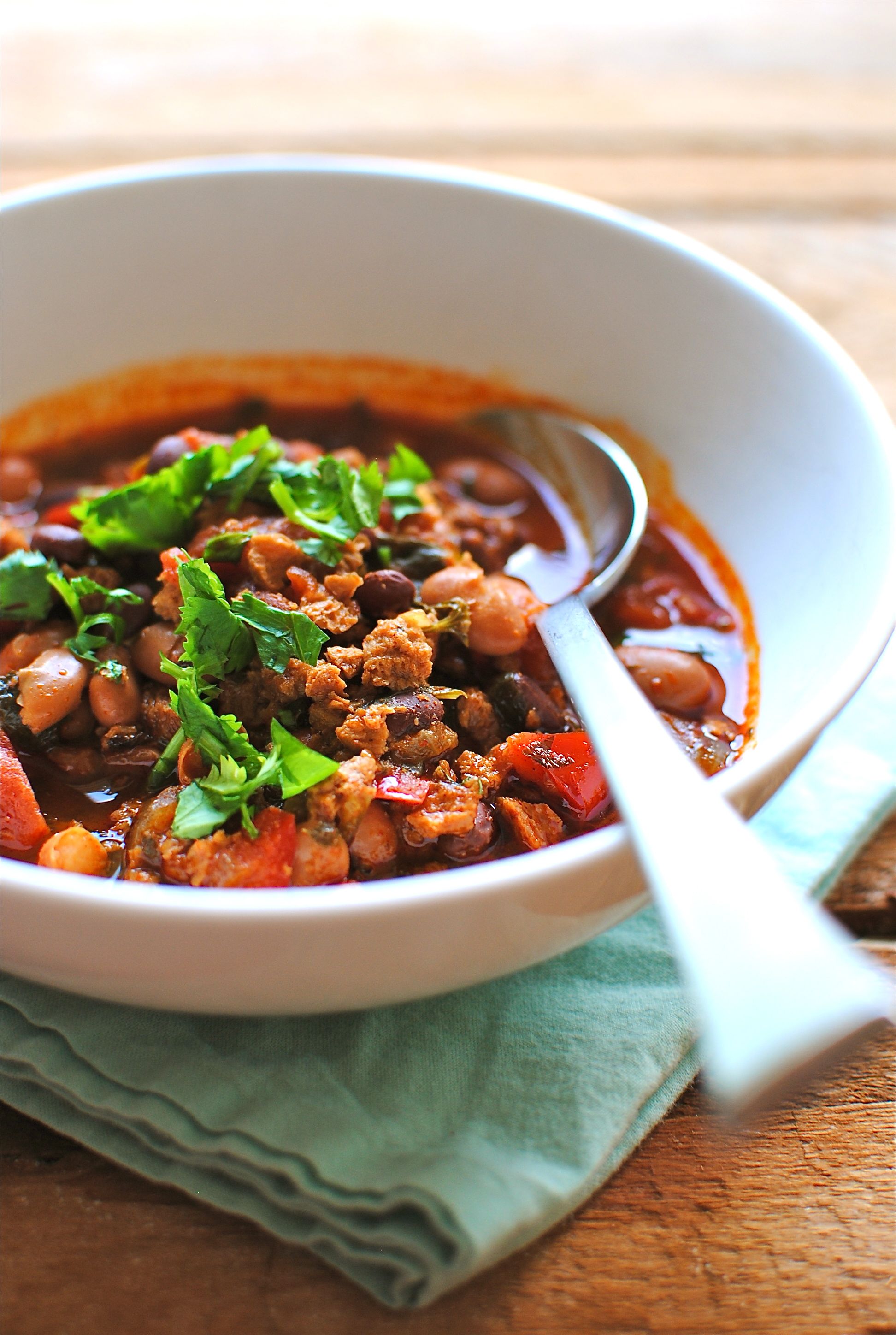 Soy Chorizo and Two-Bean Chili - Bev Cooks