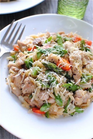 Orzo Risotto with Chicken and Spring Vegetables - Bev Cooks
