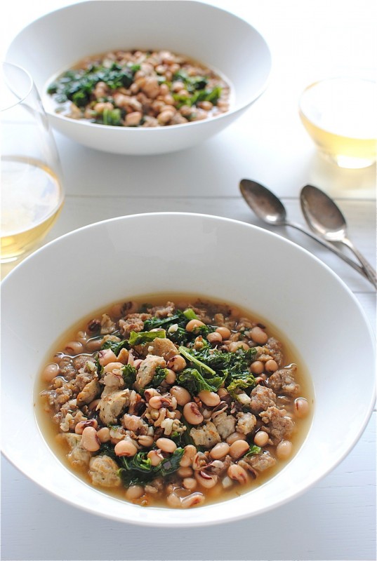 Sausage, Kale and Black-Eyed Peas Soup / Bev Cooks