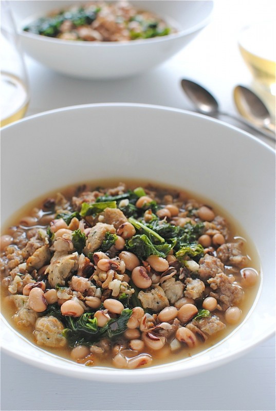 Sausage, Kale and Black-Eyed Peas Soup / Bev Cooks