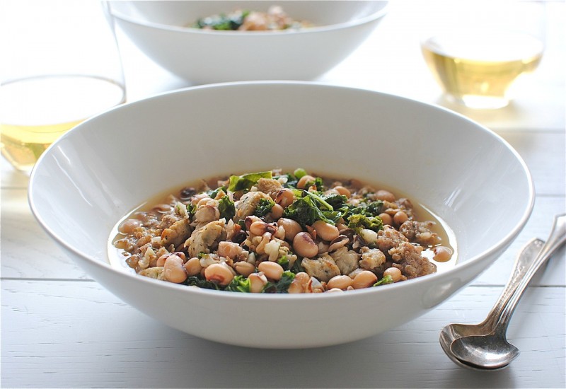 Sausage, Kale and Black-Eyed Peas Soup / Bev Cooks