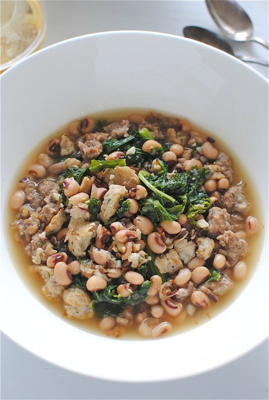 Sausage, Kale and Black-Eyed Peas Soup / Bev Cooks