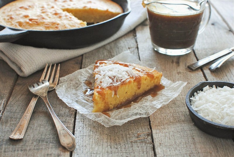 Coconut Milk Skillet Cake with a Kahlúa Drizzle / Bev Cooks