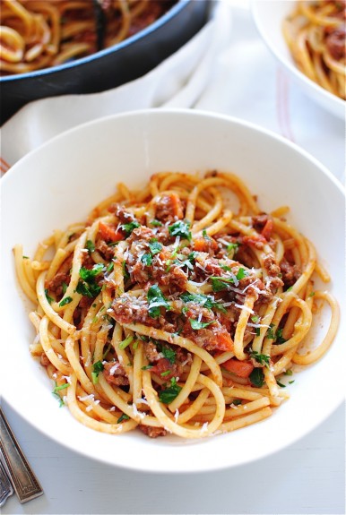 Bucatini with Lamb Ragu - Bev Cooks