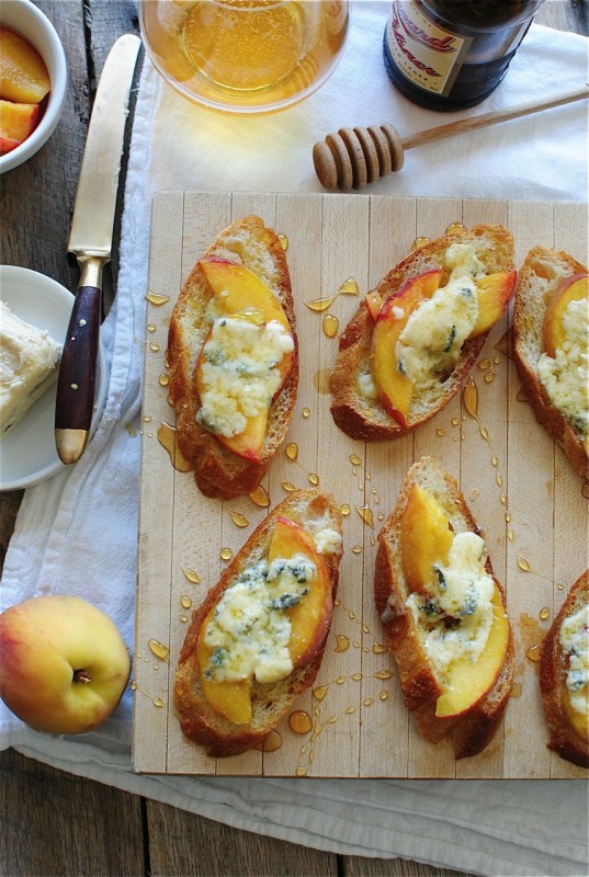 Crostini with Blue Cheese and Peaches / Bev Cooks