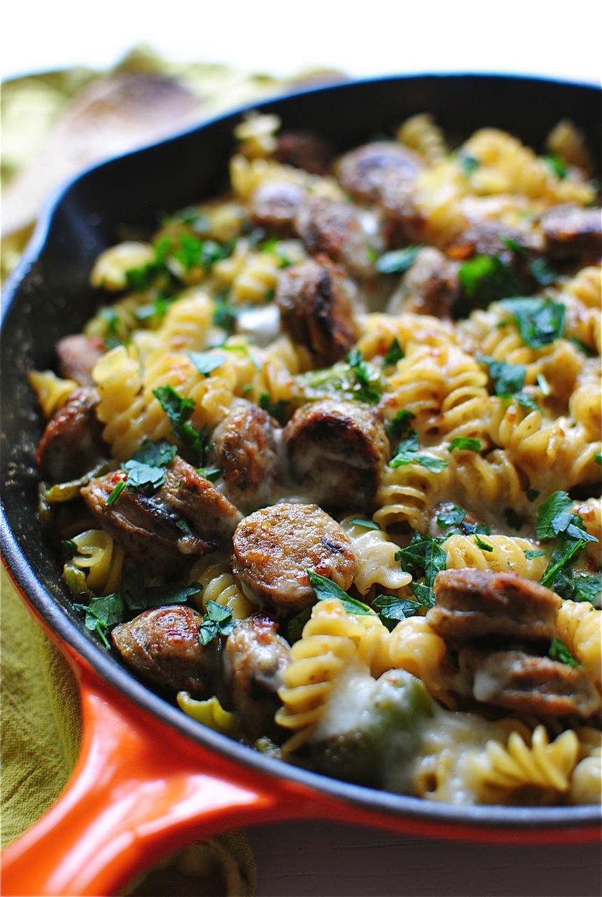 860px x 1280px - Skillet Pasta with Chicken Sausages and a Creamy Roasted Green Pepper Sauce  | Bev Cooks