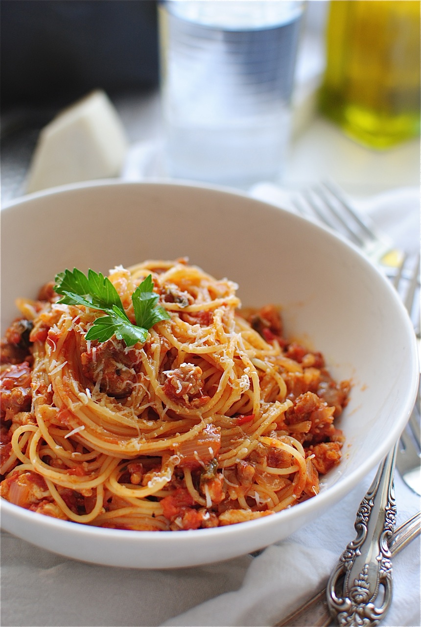 Angel Hair with a Tomato Meat Sauce - Bev Cooks