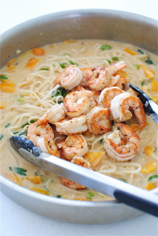 One Pan Coconut Shrimp Noodle Bowls / Bev Cooks