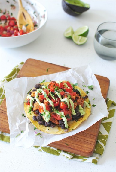 Bruschetta Chicken Tostadas - Bev Cooks