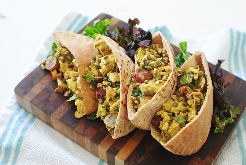 Curried Chicken and Lentil Pita Pockets