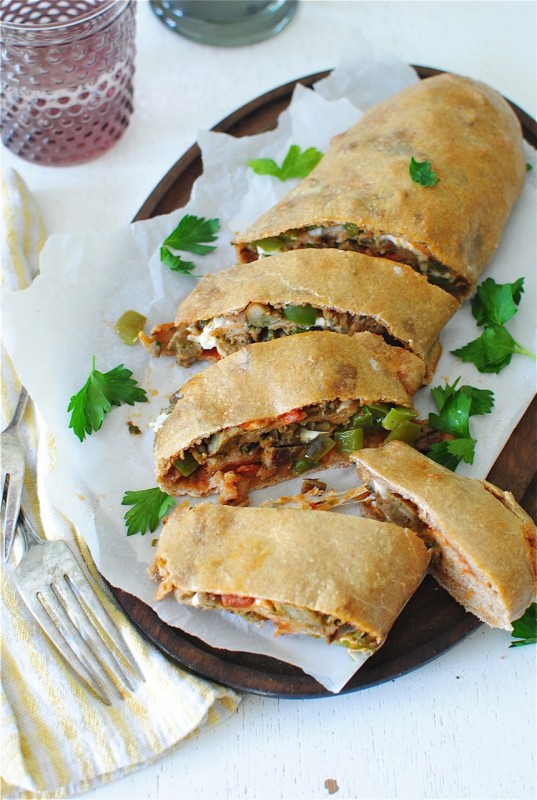 Whole Wheat Stromboli with Chicken Sausages and Peppers