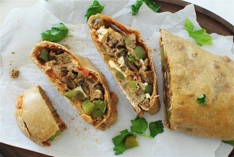 Whole Wheat Stromboli with Chicken Sausages and Peppers