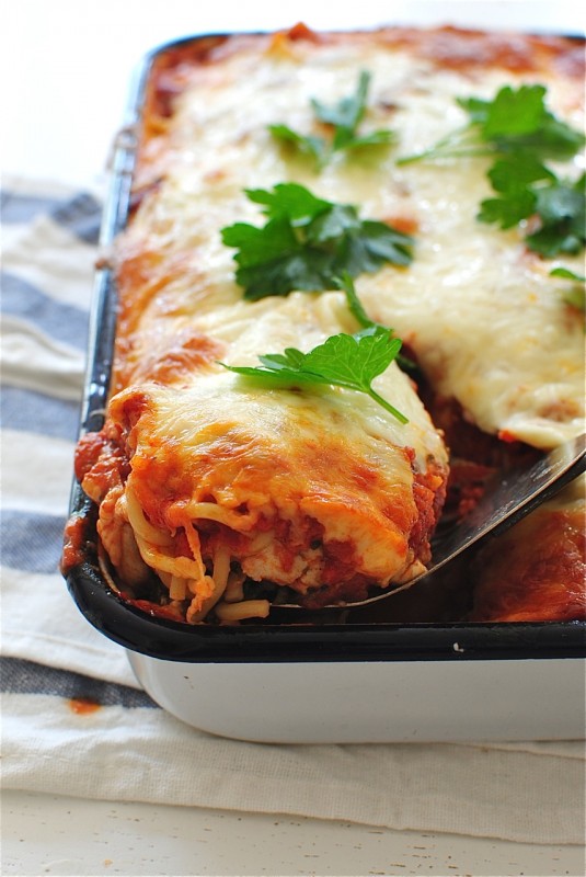 One Pan Chicken Spaghetti Bake / Bev Cooks