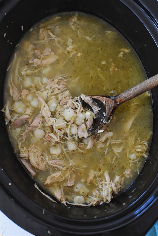 Slow Cooker Salsa Verde Chicken Posole / Bev Cooks