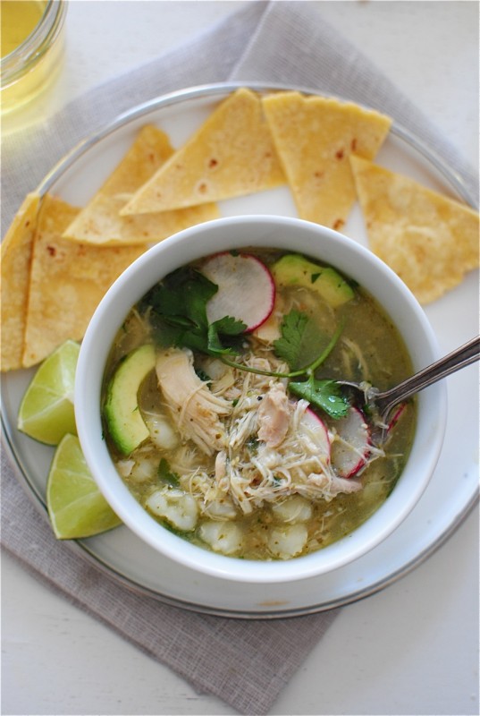 Slow Cooker Salsa Verde Chicken Posole - Bev Cooks