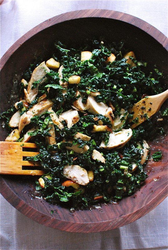 Kale Caesar Salad with Grilled Chicken / Bev Cooks