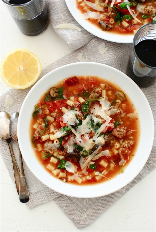 Rustic Tomato and Italian Sausage Soup / Bev Cooks