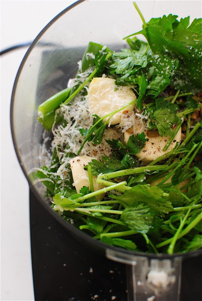 Cheesy Twice-Baked Potatoes with a Scallion Pesto / Bev Cooks