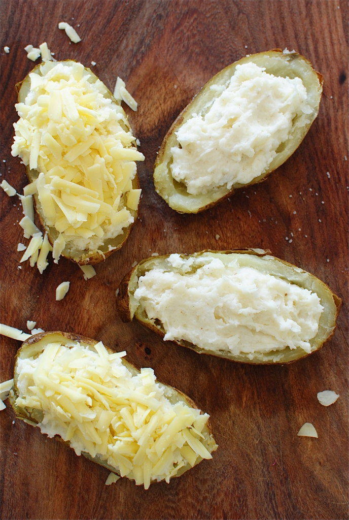 Cheesy Twice-Baked Potatoes with a Scallion Pesto / Bev Cooks