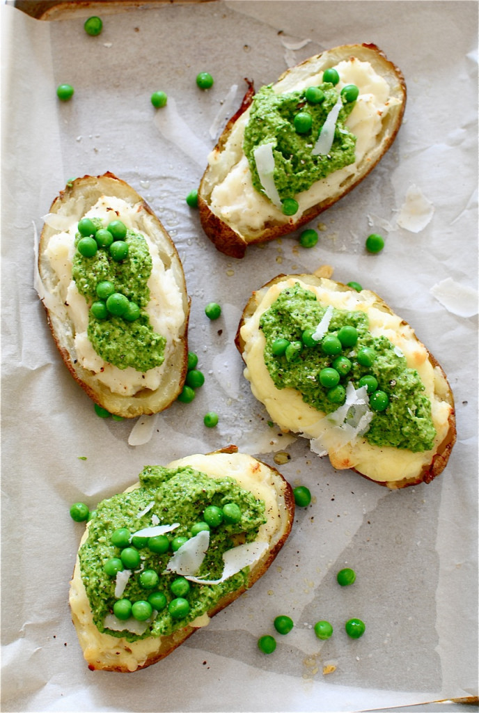 Cheesy Twice-Baked Potatoes with a Scallion Pesto / Bev Cooks