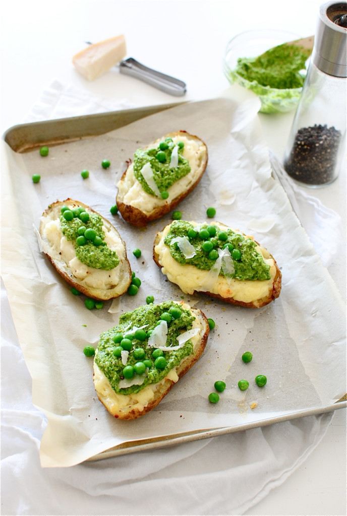 Cheesy Twice-Baked Potatoes with a Scallion Pesto / Bev Cooks