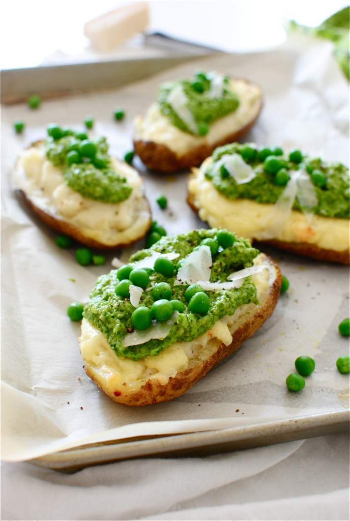 Cheesy Twice-Baked Potatoes with a Scallion Pesto / Bev Cooks