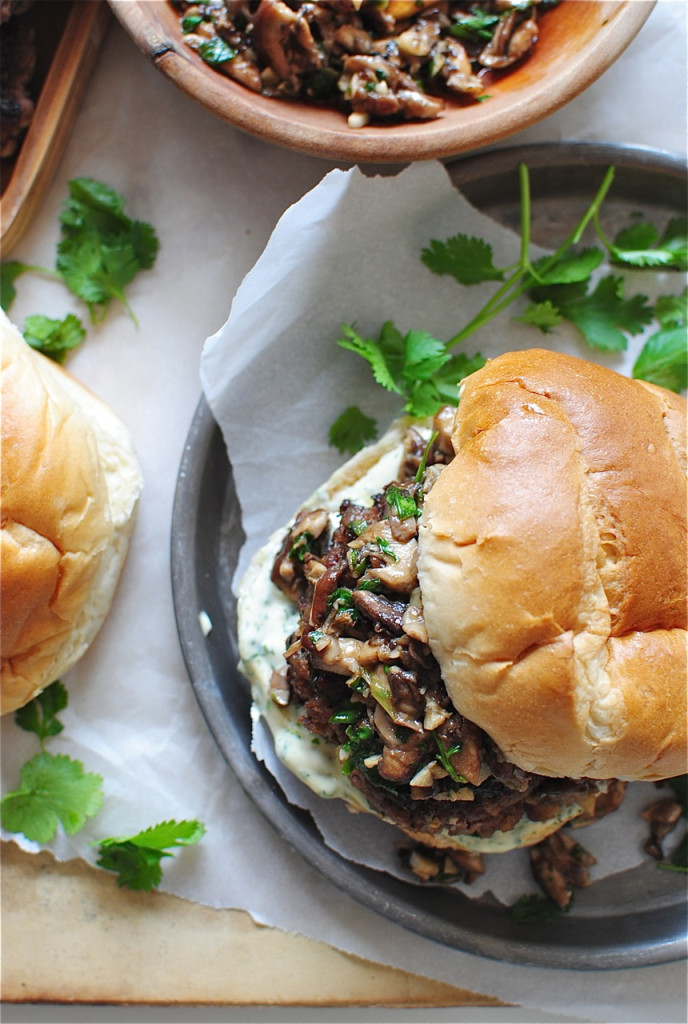 Asian Beef Burgers with a Shiitake Sauté / Bev Cooks
