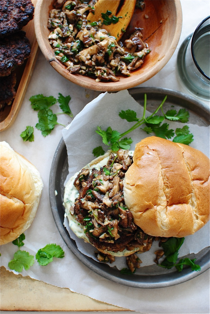 Asian Beef Burgers with a Shiitake Sauté / Bev Cooks