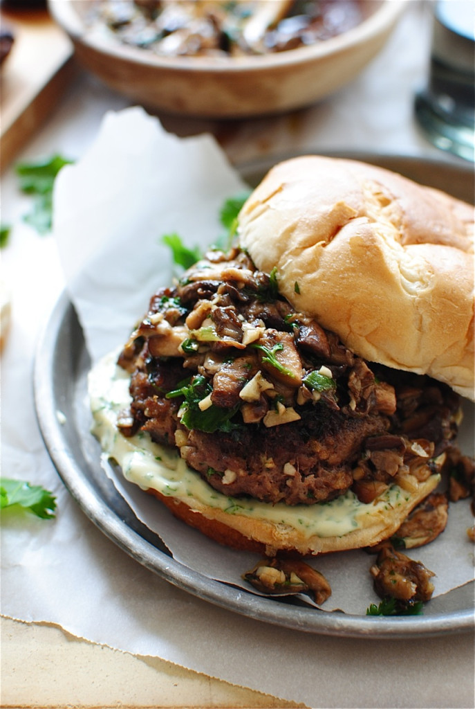 Asian Beef Burgers with a Shiitake Sauté / Bev Cooks