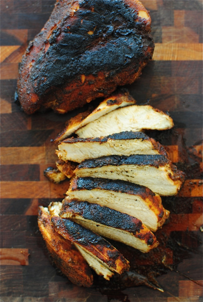 Blackened Chicken Caesar Salads with Avocado / Bev Cooks