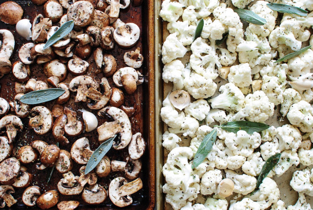 Roasted Cauliflower and Mushroom Pizza / Bev Cooks