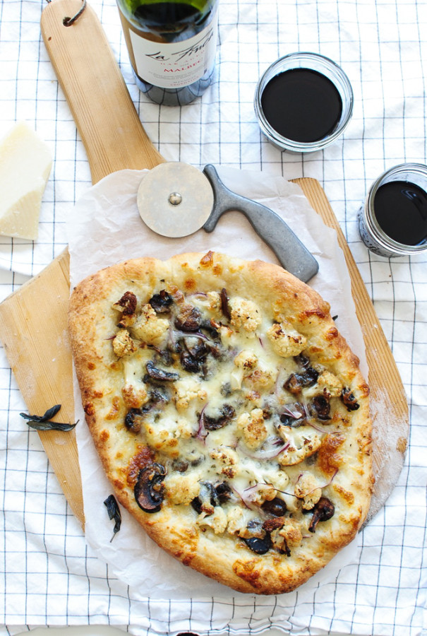 Roasted Cauliflower and Mushroom Pizza / Bev Cooks