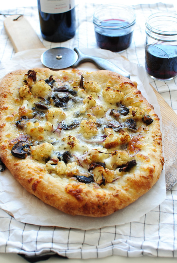 Roasted Cauliflower and Mushroom Pizza / Bev Cooks