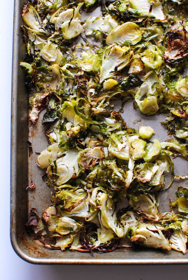 Grass-Fed Burgers with Roasted Brussels Sprouts and Crispy Shallots / Bev Cooks